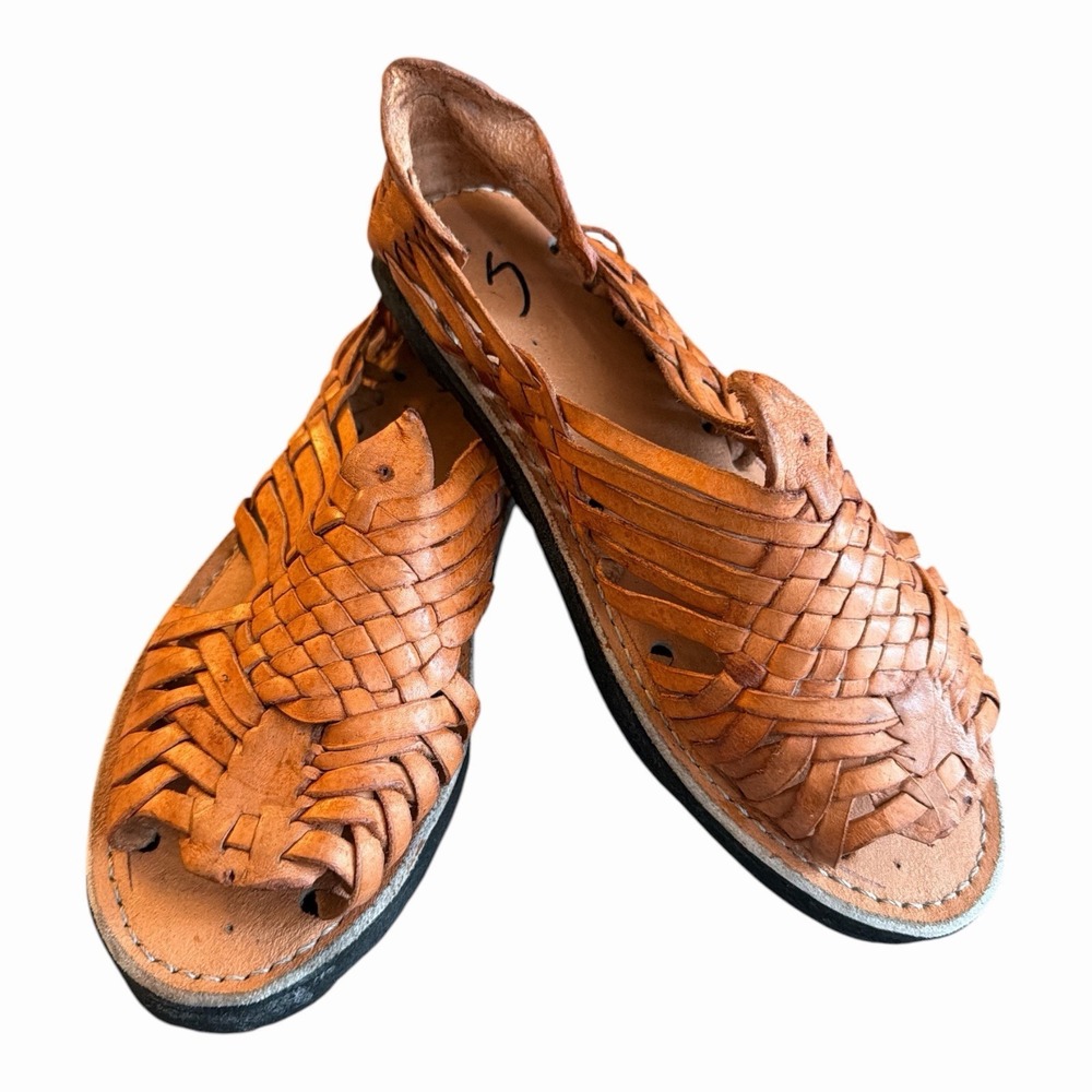 Huaraches D Clasicos Mexican Sandals Size READ Women Tan Brown Woven Leather